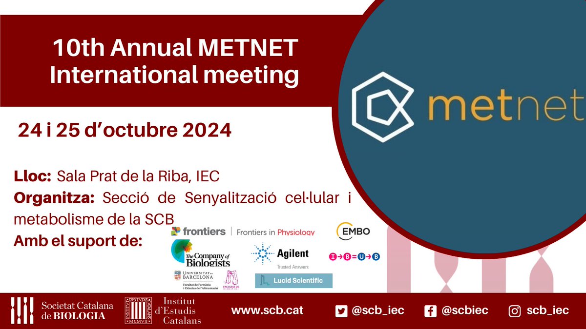 SCB_iec's tweet photo. Aquest any la 10th Annual METNET International meeting estarà centrat en el mitocondri i el metabolisme en la salut i la malaltia👏
Serà una trobada internacional que reunirà especialistes de diferents centres de recerca, no us ho perdeu!
🔗https://t.co/6HCyjopkB3
#METNET https://t.co/Od0BfqUskt