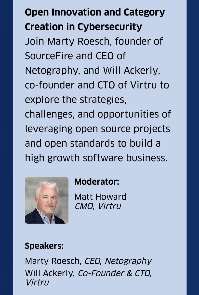 christinayiotis's tweet photo. “Open #Innovation and Category Creation in #Cybersecurity” w/ Moderator Matthew Howard, CMO, Virtru; Martin Roesch, CEO, @netography; and Will Ackerly, Co-Founder & CTO, @virtruprivacy #DMVRising #OpenSource #NetworkBasedAttacks #SnortIntrusionPrevention https://t.co/Bbvcw7ex0T