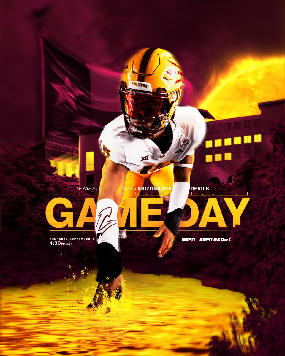 Game Day. Game Day. Game Day. 

🆚: Texas State
⏰: 4:30 PM AZT
📍: San Marcos, TX 
📺: ESPN
🎧: ESPN 620 AM

🔗: linktr.ee/sundevilfb

#ForksUp /// #ActivateTheValley