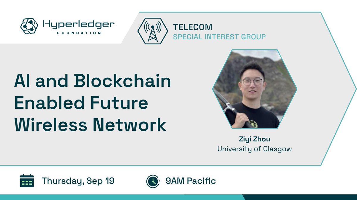 lfdecentralized's tweet photo. You're invited to a discussion hosted by the Hyperledger #Telecom SIG about how future wireless networks would benefit from #AI and #blockchain on Thurs, Sep 19 @ 9AM Pacific

https://t.co/08xr4lCDjD https://t.co/ufHr0msrCQ