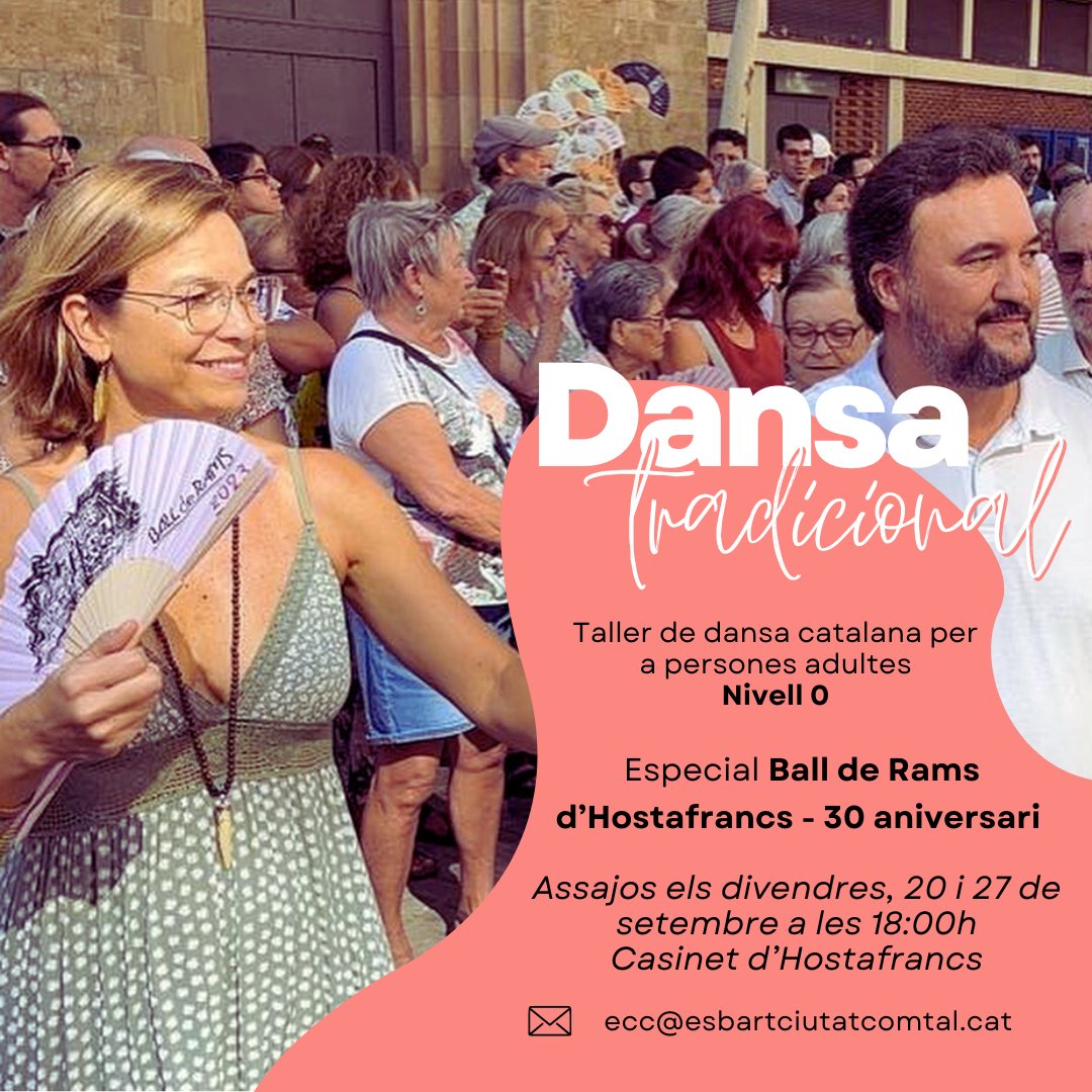 esbartciutatcom's tweet photo. 🗞️Assajos per aprendre el Ball de Rams els divendres 20 i 27 de setembre a les 18h al Casinet d’Hostafrancs. #DM o bé un correu electrònic (ecc@esbartciutatcomtal.cat) i vine a provar! 

#PortesObertes #DasnsaPopular #Ballem 
#FMHostafrancs 165è aniverari https://t.co/RnRZGei9N6