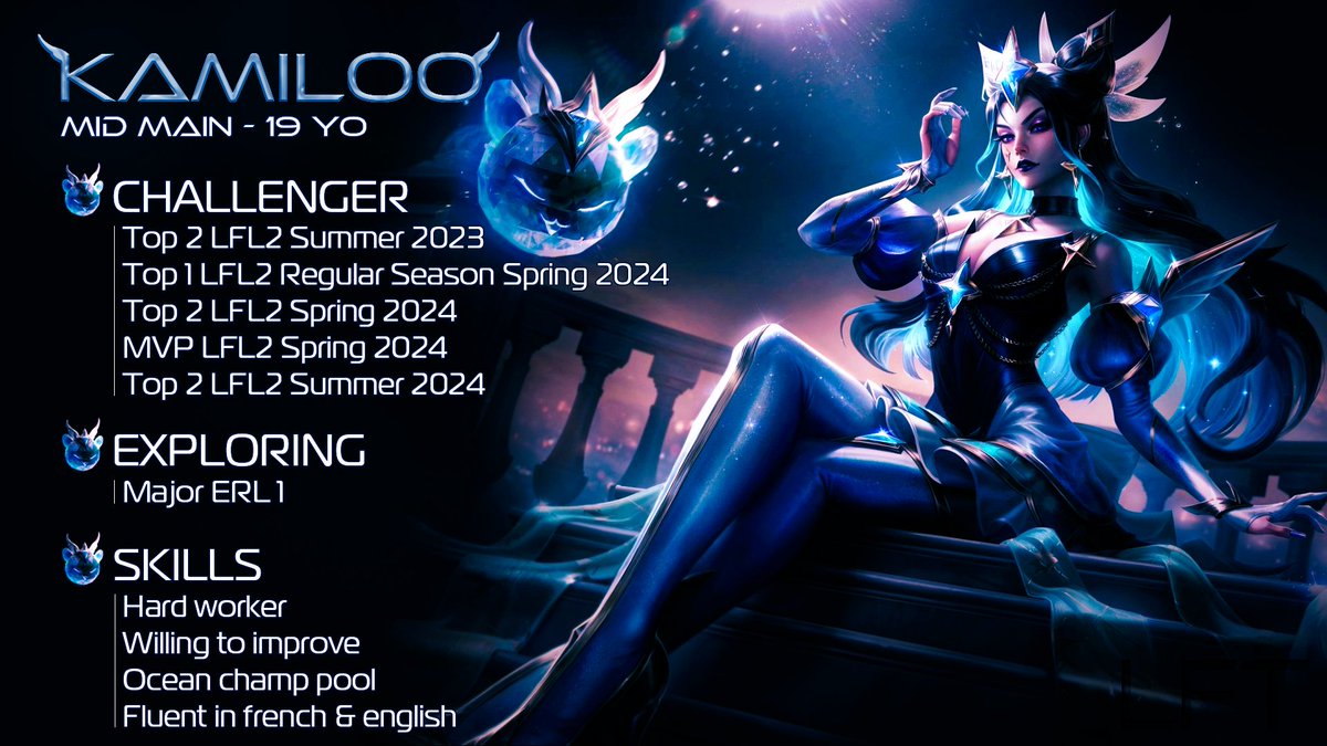 Yo ! Still contrated to <a href="/izi_dream/">IziDream</a> but they've allowed me to explore options for 2025

🥇MVP of the split LFL 2 spring
🥈3 finals in a row in LFL 2
Vods available on request !
Contact me or my agent <a href="/CyrilBerges/">Cyril Bergès</a> 

📷<a href="/shaylei_hgl/">Shaylei</a>
🔁and❤️appreciated !