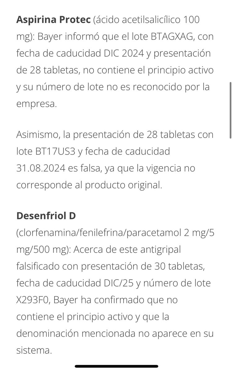 docramiro's tweet photo. Alertan falsificación de analgésicos y antigripales en México :
-Cafiaspirina, aspirina y aspirina protect
-Desenfriol D
-Desenfriol-Ito Plus
-Tabcin noche
Aquí las características para identificar los falsos 👇 https://t.co/LXcAiPqbnE
