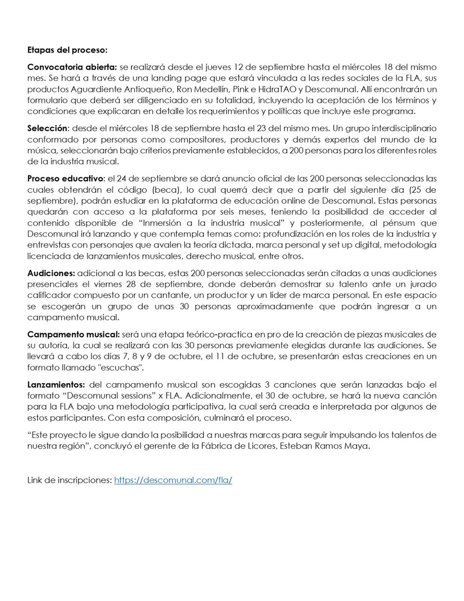 Una alianza que nos permite, a través de nuestras marcas, seguir impulsando la industria musical en nuestro Departamento 🎶🎤🎼