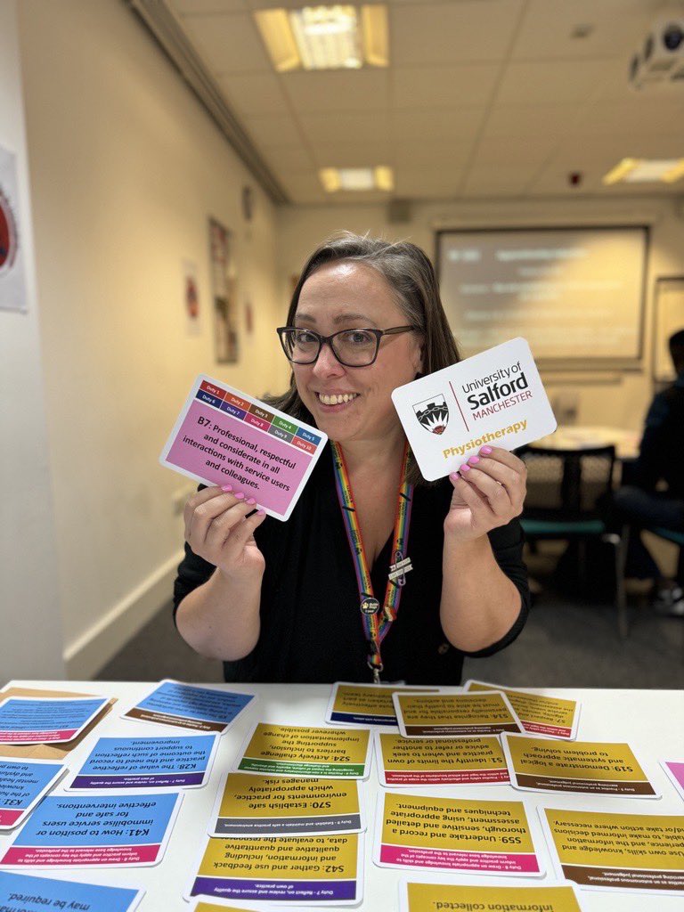UoS_Physio's tweet photo. Lovely to see our new #physio #apprentices in University this week! Great activities exploring #KSBs & 6 fundamentals (& a very excited Zophie with some new laminated cards!) https://t.co/IiVFet8Guh