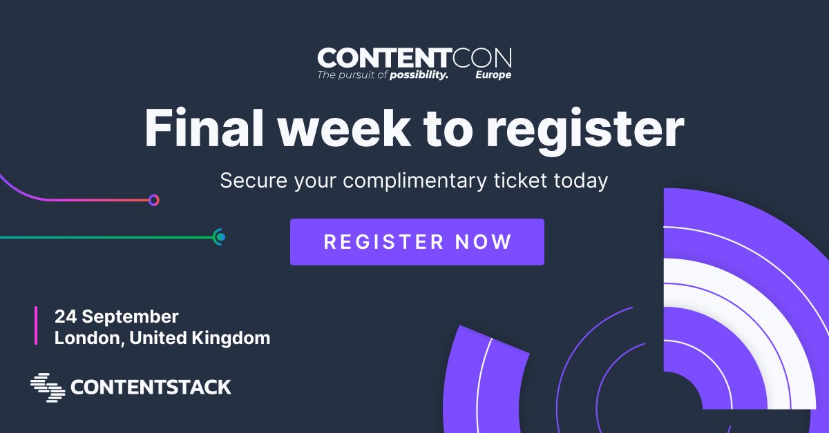 Contentstack's tweet image. We&apos;re getting closer to our first-ever ContentCon Europe event! Registration closes on September 18, so now is the time to secure your free admission. #ContentCon2024