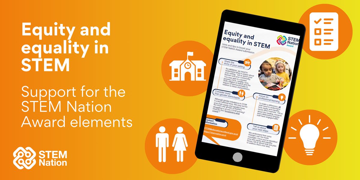 Check out these top tips to boost your #STEMnation Award application 💫 #STEMequity
- Your story
- Broaden what counts
- Professional learning
- Next steps
View the hints and tips for all five elements here: blogs.glowscotland.org.uk/glowblogs/publ…
<a href="/ESInclusionTeam/">EdScot Inclusion Wellbeing & Equalities</a>