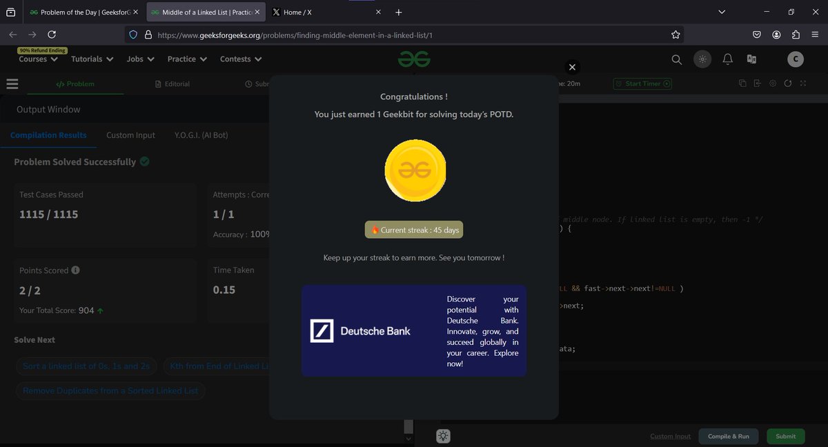 codewithme208's tweet image. Today marks Day 2 of the exciting 21-day coding streak challenge powered by Deutsche Bank! 🔥
#geekstreak2024 and #deutschebank. @geeksforgeeks  @DeutscheBank 
#coding #programming #datastructures #algorithms #geeksforgeeks #deutschebank