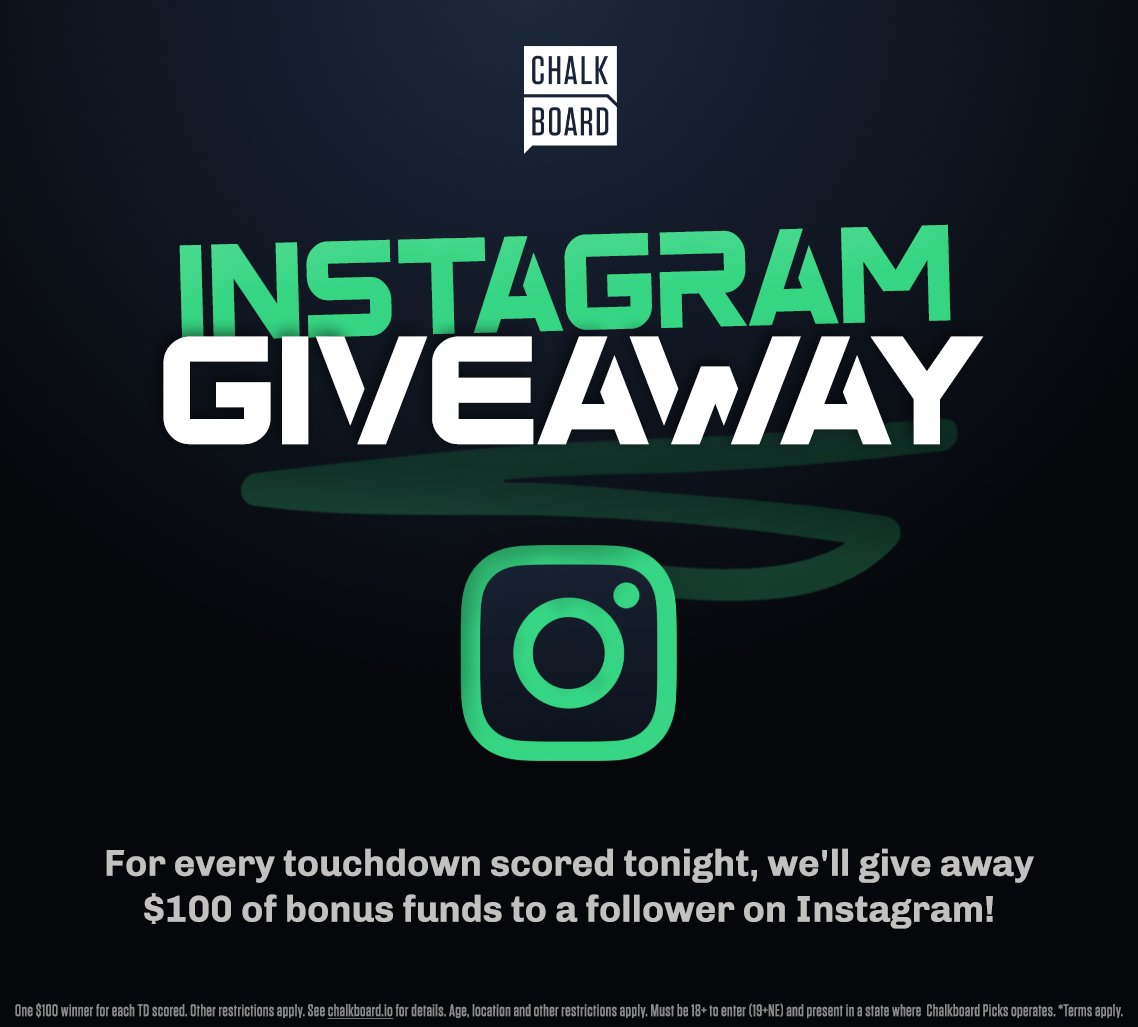 ChalkboardHQ's tweet photo. INSTAGRAM GIVEAWAY 🎉 

For every touchdown scored tonight, we'll give away $100 of bonus funds to a follower on Instagram! 

Enter Here: https://t.co/RSuzOHDcI3 https://t.co/8ZZKqQytcR