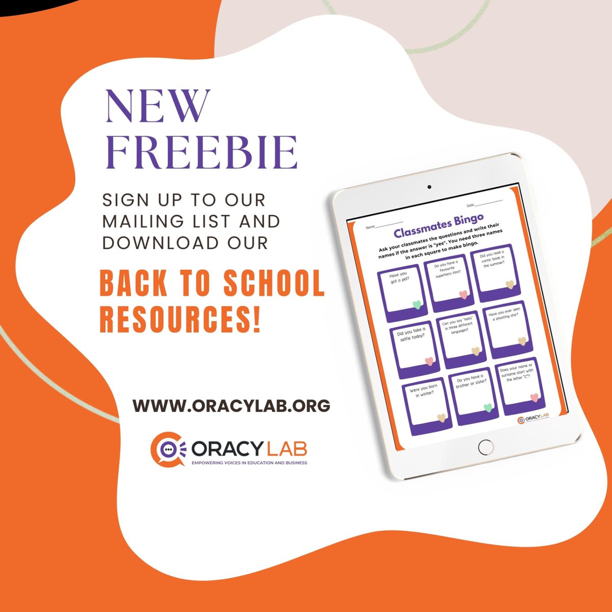 oracy_lab's tweet photo. Get your classroom ready with our free Back-to-School Resources! 

Sign up now at https://t.co/Qg5P4XrW27 and download these exciting resources! You'll also receive our newsletter packed with tips,  and more free resources in the future. 

#freebies #backtoschool #oracylab https://t.co/GXs2ow53bI