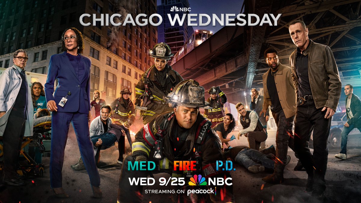 NBCOneChicago's tweet image. together as one. one chicago returns wednesday, september 25 on @nbc and streaming on @peacock