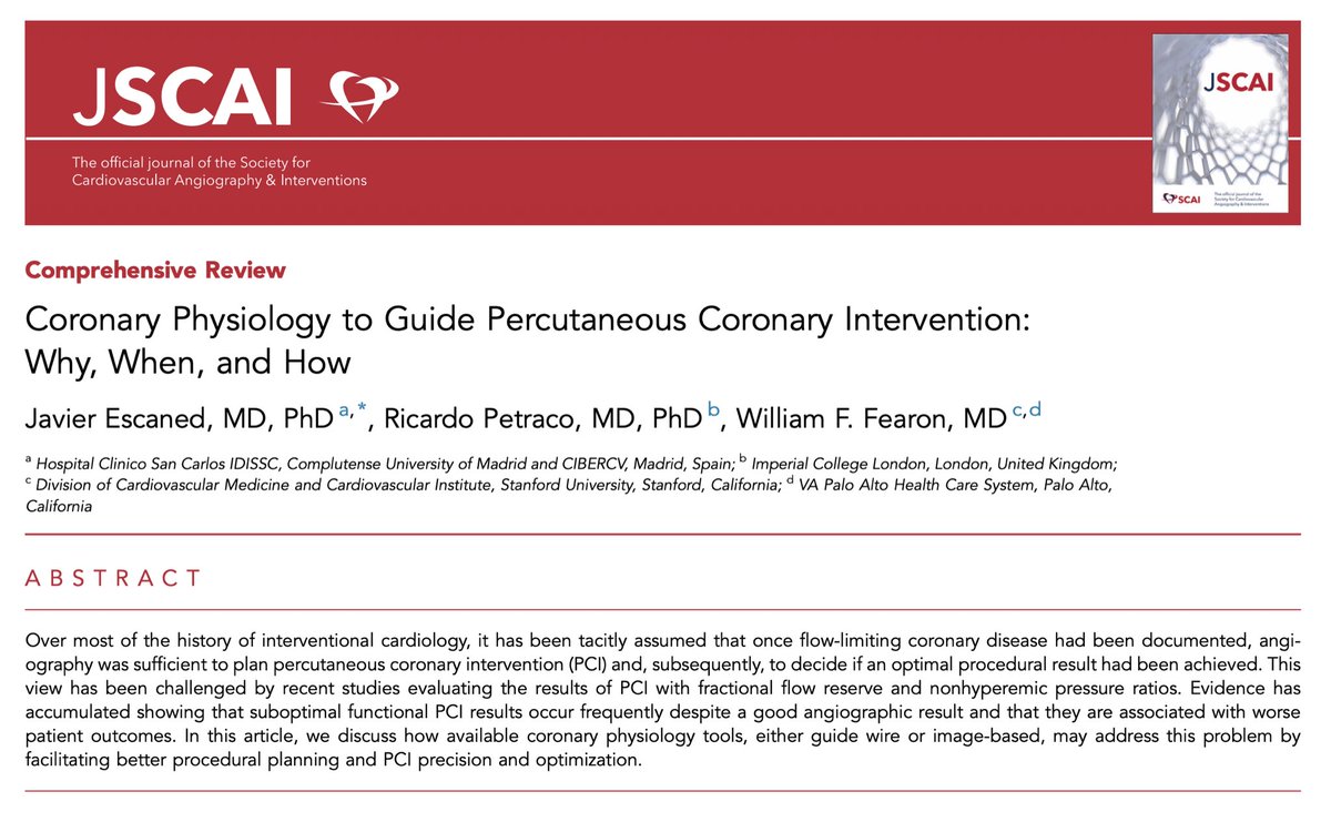 Dr Ricardo Petraco 🫀 (@ricardopetraco) on Twitter photo Coronary physiology: why, when and how? A 2024 practical update. Honoured to have joined <a href="/JEscaned/">Javier Escaned</a> and <a href="/wfearonmd/">William Fearon</a> on this <a href="/MyJSCAI/">MyJSCAI</a> review.
jscai.org/article/S2772-… Coronary physiology: why, when and how? A 2024 practical update. Honoured to have joined <a href="/JEscaned/">Javier Escaned</a> and <a href="/wfearonmd/">William Fearon</a> on this <a href="/MyJSCAI/">MyJSCAI</a> review.
jscai.org/article/S2772-…