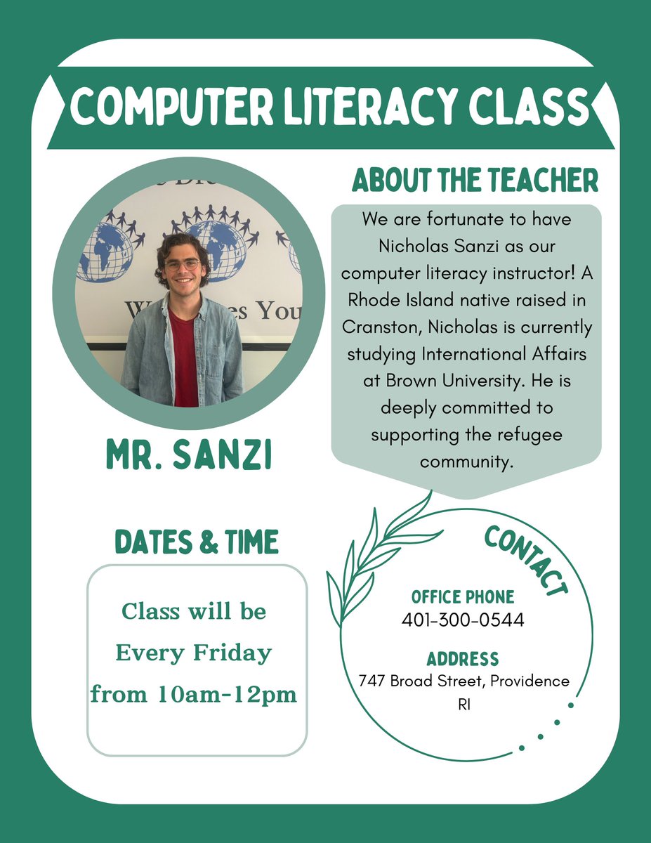 RefugeeDream's tweet image. We are excited to announce another FREE class available to our community members: Computer Literacy! It is crucial to know how to use a computer to do things like apply for jobs and pay bills. Call or visit our office to sign up or get more information.
 #ComputerLiteracy