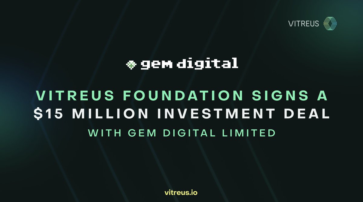📣 BREAKING: The Vitreus Foundation has secured a $15,000,000 investment commitment from GEM Digital Limited to accelerate the adoption of decentralized #AI infrastructure. 

Done deal. ✔️

Read the full Press Release below.

prnewswire.com/news-releases/…