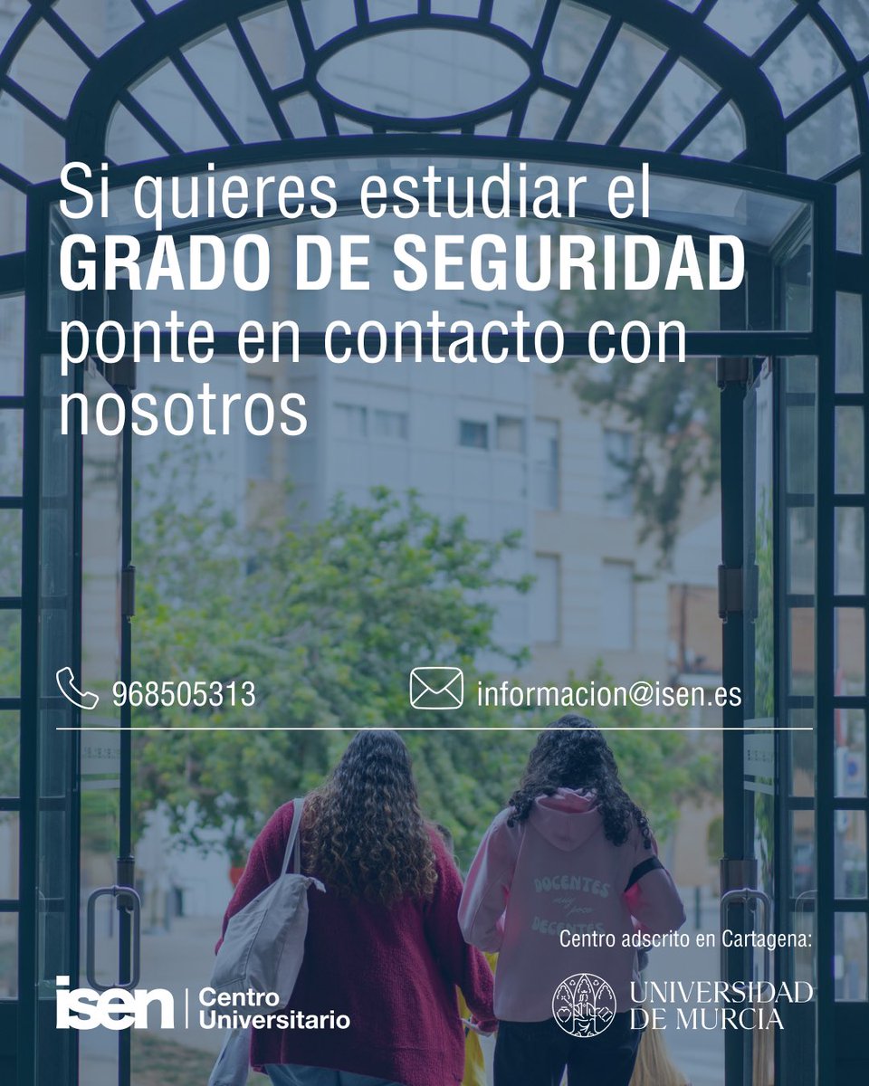 ISEN_Cartagena's tweet photo. 📣 ¿Quieres estudiar un 𝗚𝗥𝗔𝗗𝗢 𝗘𝗡 𝗦𝗘𝗚𝗨𝗥𝗜𝗗𝗔𝗗?
 
✅ En ISEN puedes cursar el Grado en Seguridad

ℹ️ Más información en https://t.co/BXir9X3VXW

👉🏻 Ponte en contacto con nosotros y te informamos de todo

📩 informacion@isen.es

📞 968 50 53 13

#ISEN #gradoseguridad https://t.co/lVG4zA3eUf