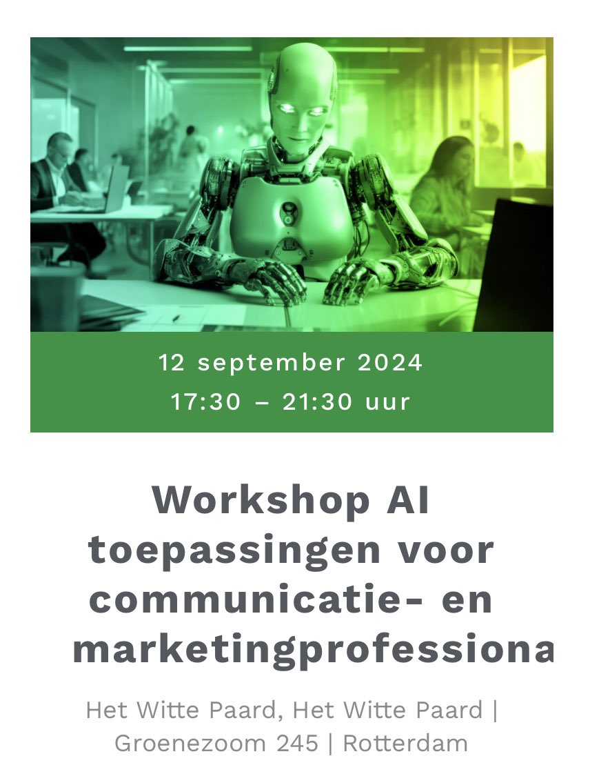 Leuk! Mirjam Cassée-Geusenbroek is inmiddels gestart met de presentatie 👍🏻 #ai #pcmr #pcr 

pcmrotterdam.nl/events/worksho…