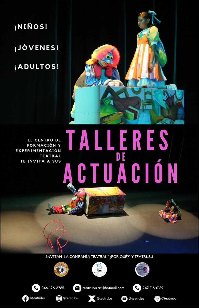Reinician los #talleres de #actuacion del Centro de Formación y Experimentación Teatral #CFET
¡Inscríbete en los talleres para niñxs, jóvenes y adultxs!
Iniciamos el 11 y 14 de septiembre
En Dir. Retorno Nacional #10, Col. Miraflores, Ocotlán #Tlaxcala
Contáctanos al 246 126 6785