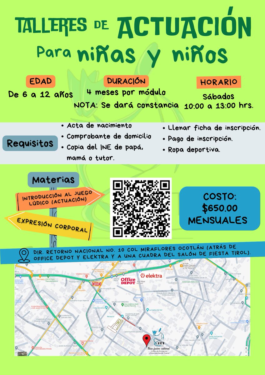 Reinician los #talleres de #actuacion del Centro de Formación y Experimentación Teatral #CFET
¡Inscríbete en los talleres para niñxs, jóvenes y adultxs!
Iniciamos el 11 y 14 de septiembre
En Dir. Retorno Nacional #10, Col. Miraflores, Ocotlán #Tlaxcala
Contáctanos al 246 126 6785