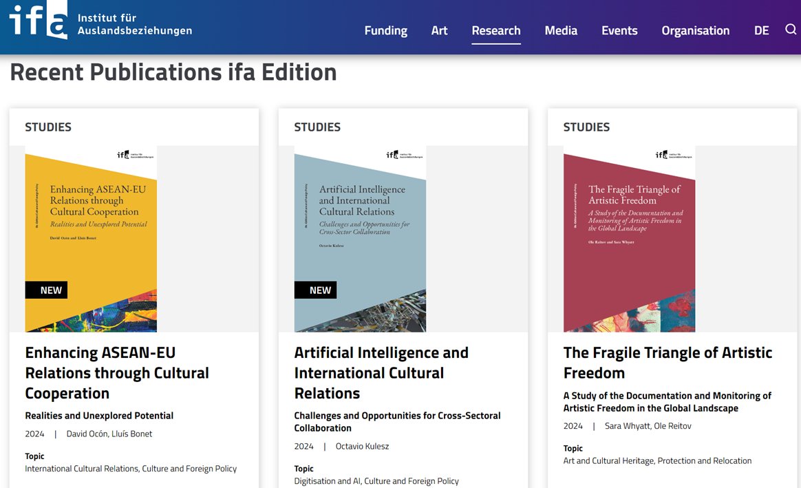 Happy to share, together with David Ocón, the study "Enhancing ASEAN-EU Relations through Cultural Cooperation. Realities and Unexplored Potential", commissioned by ifa: lnkd.in/dpHuEmCE