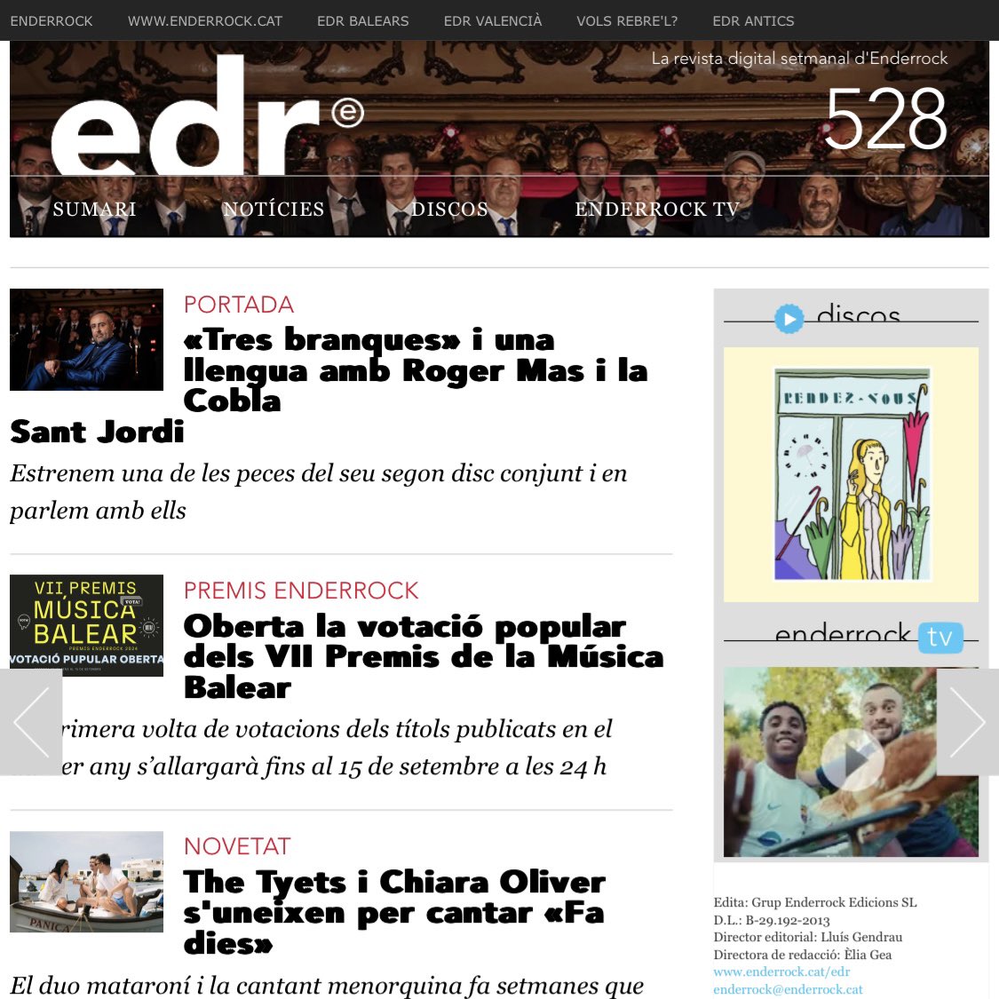 SummerEnds_grup's tweet photo. Enderrock és la primera revista de rock en català on trobaràs tota l’actualitat musical que més t’agrada! 
Eii!! i al seu número 528  apareix Summer Ends.
.
L’estiu s’acaba, sols si tu vols 👅 
.
#enderrock #banner #sinosom #summerends #músicaencatalà #músicaenvalencià #popunk https://t.co/MtWy7fRbSj