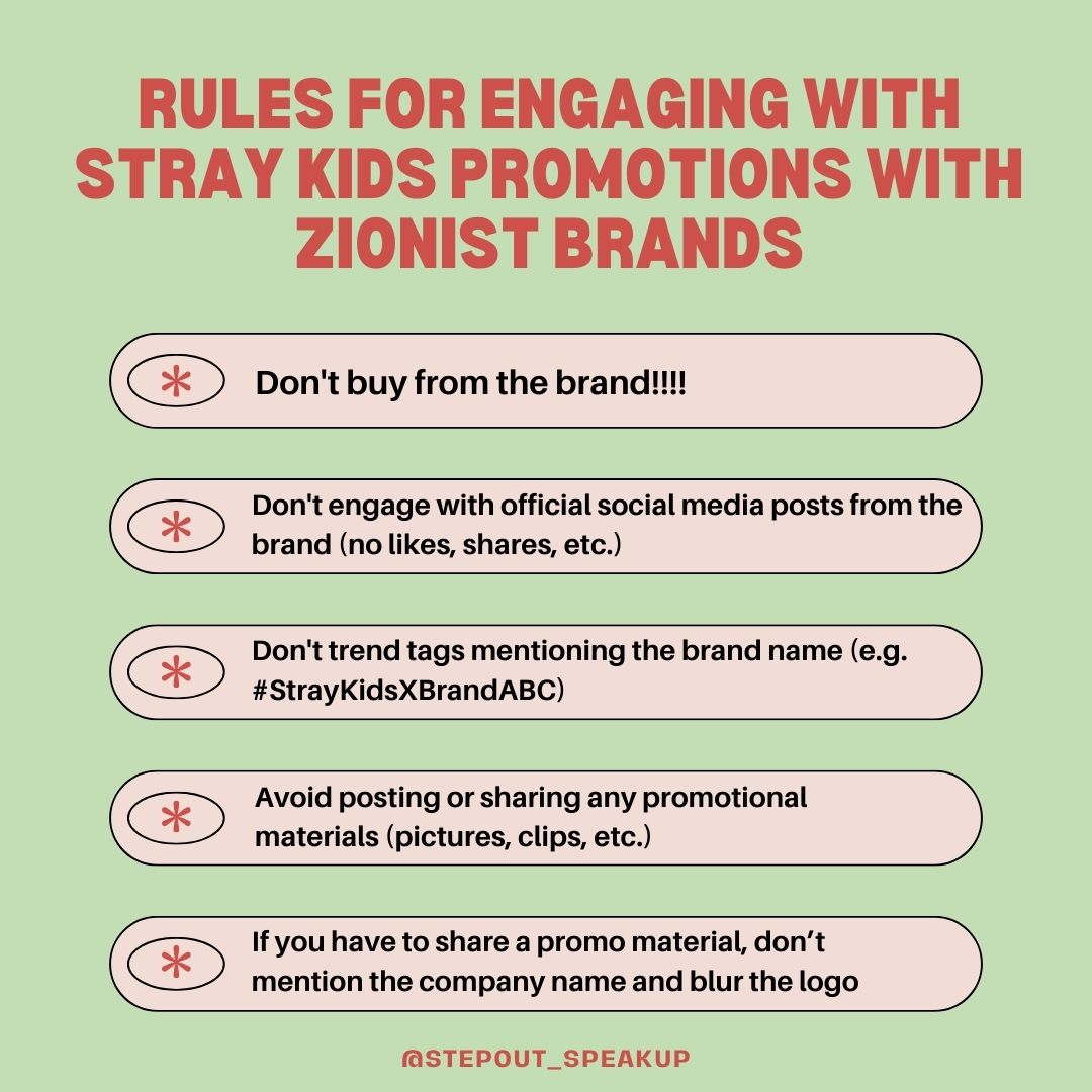 Here's just a general reminder about boycotted brands! We want our boys to have exposure, but we don't want them working with zionist or otherwise problematic companies. You can follow this as a general guideline. We'll compile a thread of info on different brands in replies.