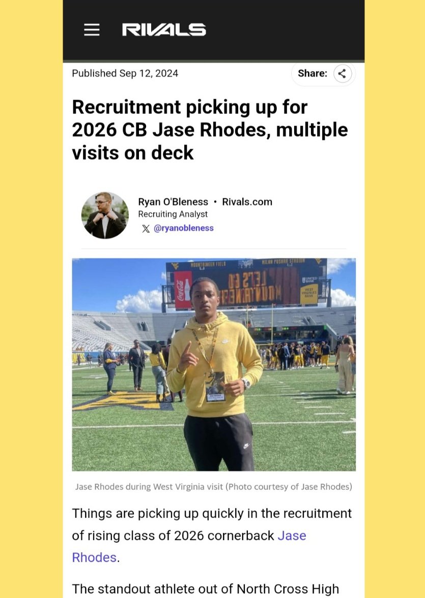 Thanks <a href="/ryanobleness/">Ryan O'Bleness</a> for taking the time to do a <a href="/Rivals/">Rivals</a> write-up on my recruitment. <a href="/coachpriest222/">Dwayne Priest</a> <a href="/adamgorney/">Adam Gorney</a> <a href="/RivalsFriedman/">Adam Friedman</a> <a href="/RocCarmichael/">Roc Carmichael</a> <a href="/dhglover/">🏈Coach Glove🏈</a> <a href="/toby_lux/">🅲🅾🅰🅲🅷 𝑻𝒐𝒃𝒚 𝑳𝒖𝒙</a> <a href="/DmvSportsLive6/">DmvSports</a> <a href="/Spotlight39_Pod/">SPOTLIGHT 39</a> <a href="/VaPrepsRivals/">Virginia Preps</a> @RivalsWardlaw 
Check the full article here⬇️