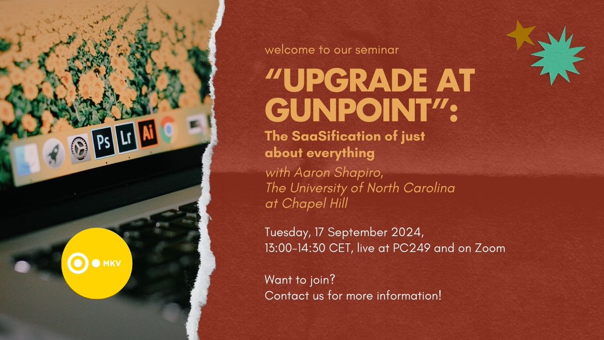 💭 How did the shift to the software-as-a-service (SaaS) model reflect broader economic and technological trends? 

🔔 Find out more at our next Higher Seminar with Aaron Shapiro from the University of North Carolina.

🗓️ 12 September, 13-16.30 CET 
📍Live in campus or on Zoom