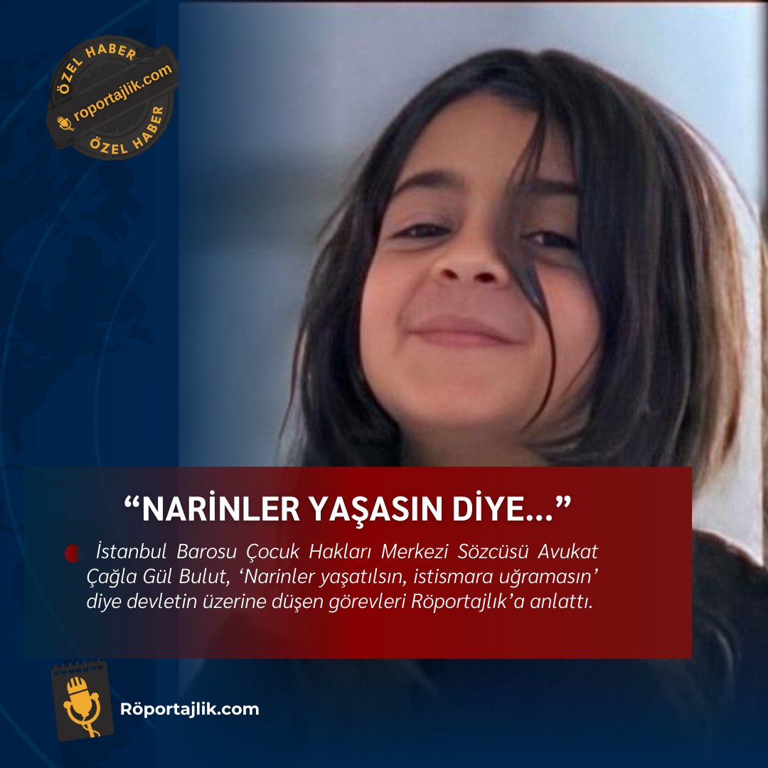 Röportajlık (@roportajlik) on Twitter photo Çocukların hedef alındığı cinayetlerde Narin ilk değil..
<a href="/istbarochm/">İstanbul Barosu Çocuk Hakları Merkezi</a> Sözcüsü Av. <a href="/caglagulbulut/">Av. Çağla Gül Bulut</a>, 'Narinler yaşatılsın, istismara uğramasın' diye devletin üzerine düşen görevleri Röportajlık’a anlattı.
roportajlik.com/devletin-cocuk… Çocukların hedef alındığı cinayetlerde Narin ilk değil..
<a href="/istbarochm/">İstanbul Barosu Çocuk Hakları Merkezi</a> Sözcüsü Av. <a href="/caglagulbulut/">Av. Çağla Gül Bulut</a>, 'Narinler yaşatılsın, istismara uğramasın' diye devletin üzerine düşen görevleri Röportajlık’a anlattı.
roportajlik.com/devletin-cocuk…