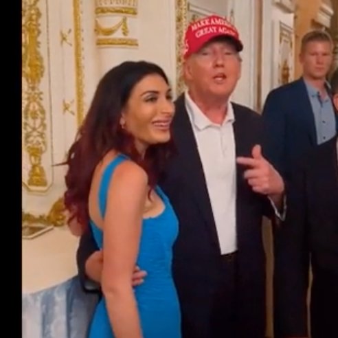 pesach_lattin's tweet photo. It's been confirmed that Laura Loomer has been spending nights at Mar-A-Largo with Donald Trump. At the same time @MELANIATRUMP has been stuck in NYC, refusing to go back to Florida which she called "a swamp."

He isn't even hiding it anymore, wrapping his arm around Laura and caressing her lower back.

Quite a downgrade.