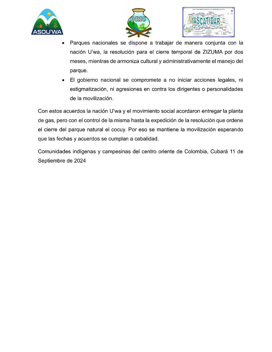 #SomosUwa - #SomosResistencia💪🏼✊🏼

...🛖

📢Comunicado a la Opinión Pública Nacional e Internacional 📣

👇🏼👇🏼