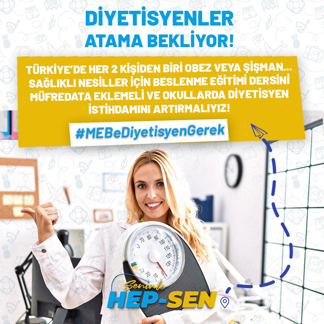 DİYETİSYENLER ATAMA BEKLİYOR!

Türkiye’de her 2 kişiden biri obez veya şişman… Sağlıklı nesiller için beslenme eğitimi dersini müfredata eklemeli ve okullarda diyetisyen istihdamını arttırmalıyız! 

Sağlıklı çocuklar, sağlıklı gelecek!

#MEBeDiyetisyenGerek