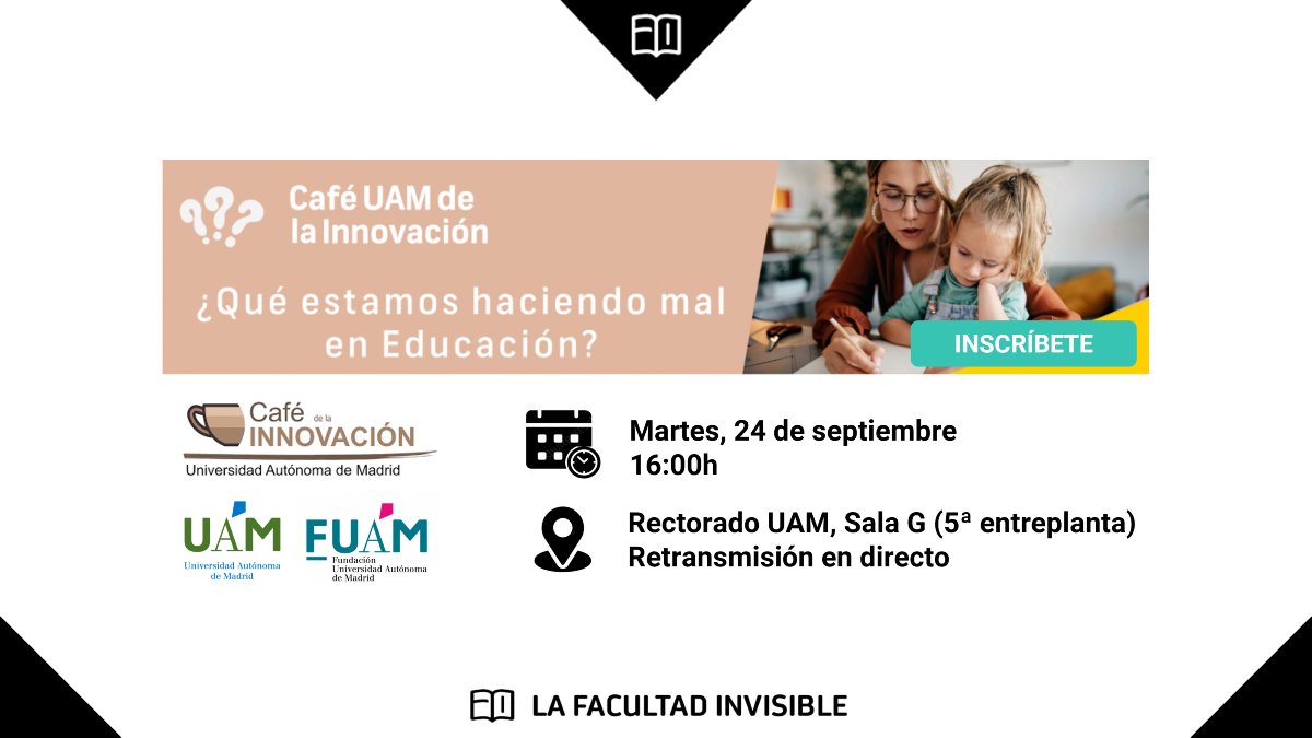 LFInvisible's tweet photo. 📅 ¡No te pierdas el próximo Café UAM de la Innovación! Se debatirá sobre claves y errores en educación con expertos de alto nivel 🌟📚 Nuestra #invisible Neila Campos @piquiliguardi estará allí representándonos. Inscripción y +info: https://t.co/HxpEyXDAke
#Educación #CaféUAM https://t.co/scPWT0KAiE