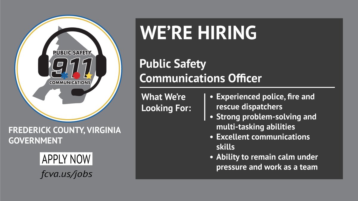 Now Hiring: Experienced police/fire and rescue dispatchers for our Public Safety Communications team. Salary DOE. Apply today: ow.ly/mRJB50SLmLu