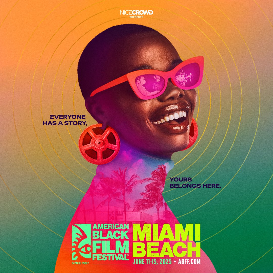 ABFF's tweet photo. 🚨 We are overjoyed to officially unveil the artwork and dates for ABFF 2025! 🎉 

YEAR 29; June 11-15, 2025, as we return to Miami Beach for another unforgettable celebration of Black excellence in film, Tv, and entertainment!

Film submissions are NOW OPEN! 🎬
#ABFF2025 https://t.co/tueDDSxa5J