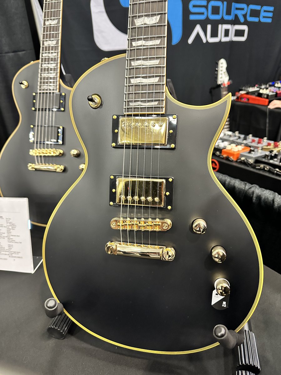 SeymourDuncan's tweet photo. Amber Sunburst or Vintage Black? These two @ESPGuitarsUSA LTD EC-1000s that we peeped at @SweetwaterSound’s #GuitarFest are simply incredible guitars! With a mahogany body and set-thru neck, their sustain is unreal. https://t.co/978XuGMskU