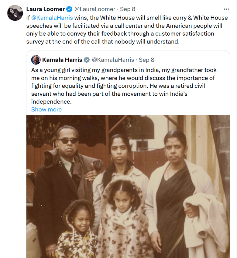 MikeNellis's tweet photo. It’s worth pointing out that the Republican-led investigation into my company by the House Judiciary Committee is rooted almost entirely in the so-called “reporting” of far-right conspiracy theorist Laura Loomer—who MAGA world is now scrambling to distance themselves from. Loomer, infamous for her offensive and racist posts (see below), attempted to dox me last week by posting my personal information online. It’s no secret that she is closely tied to Donald Trump—she’s been traveling with him recently—and it’s clear she’s carrying out his dirty work by attacking my company.

By amplifying Loomer’s lies and conspiracy theories, Jim Jordan and the House Judiciary Committee are doing Trump’s bidding and abusing their power. Even Marjorie Taylor Greene, known for her infamous "Jewish space lasers" comment, has publicly condemned Loomer, saying she’s “mentally unstable and a documented liar.” MTG also said Loomer doesn’t reflect what MAGA stands for. But let’s be honest—Loomer is exactly what MAGA stands for. That’s why Trump is proudly traveling with her. It’s why Jim Jordan is giving her baseless accusations a platform and credibility, using his position to target private citizens.

This is nothing short of modern-day McCarthyism—bullying, pure and simple. MAGA has run out of ideas and momentum. They can’t win on merit, so all they have left is intimidation, conspiracy theories, and distractions. Trump's craziest moments in the debate, like the nonsense about immigrants eating your pets, comes directly from Loomer herself. Attempting to distance themselves from her now is laughable. She's central to Trump and MAGA world.

That said... instead of harassing private citizens based on the work of a known liar and conspiracy theorist, maybe the House Judiciary Committee should focus on real issues—like the DOJ reporting that the Kremlin is paying MAGA influencers to spread pro-Russia content. It's time they stop weaponizing their office for political retribution and start addressing real threats to our democracy. Would be a better use of government funds.