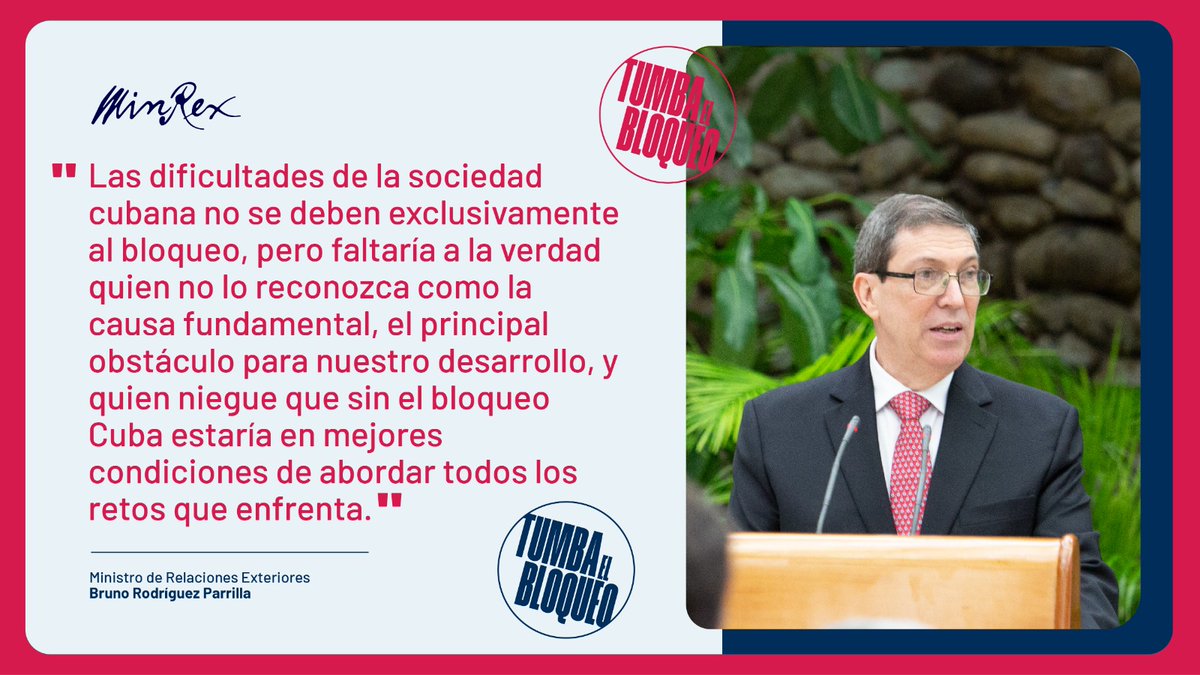 #TumbaElBloqueo 
#CubaMined reafirma las palabras del Canciller Bruno Rodríguez Parrilla en el informe de Cuba contra el bloqueo