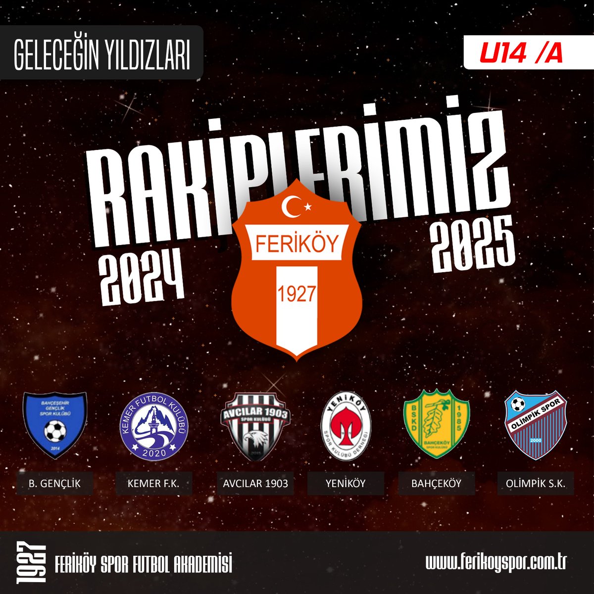 U14 Takimimizin yer aldigi 10.gruptaki rakipleri belli oldugu, gelecegin yildizi oyuncularimiza basarilar dileriz.

#ferikoyspor #feriköyspor #ferikoyfutbolakademisi