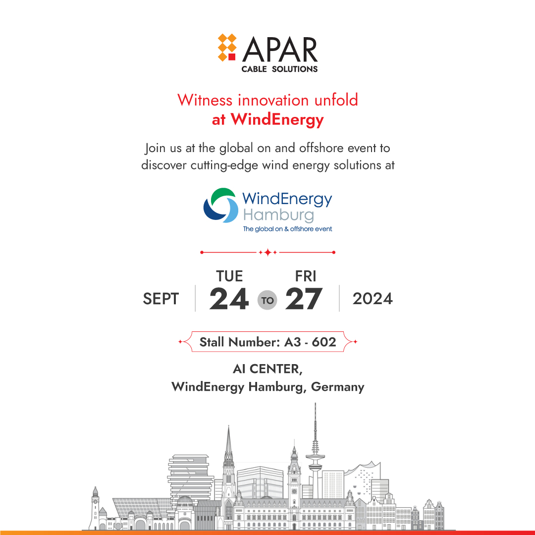 AparLdc's tweet image. Meet us at WindEnergy, Stall no. A3 - 602 to witness the future of renewable energy unfold. Join us in Hamburg to explore some cutting-edge solutions for both onshore and offshore wind projects!

#APAR #APARCableSolutions #Future #innovations #Energy #WindEnergy #Germany #Hamburg