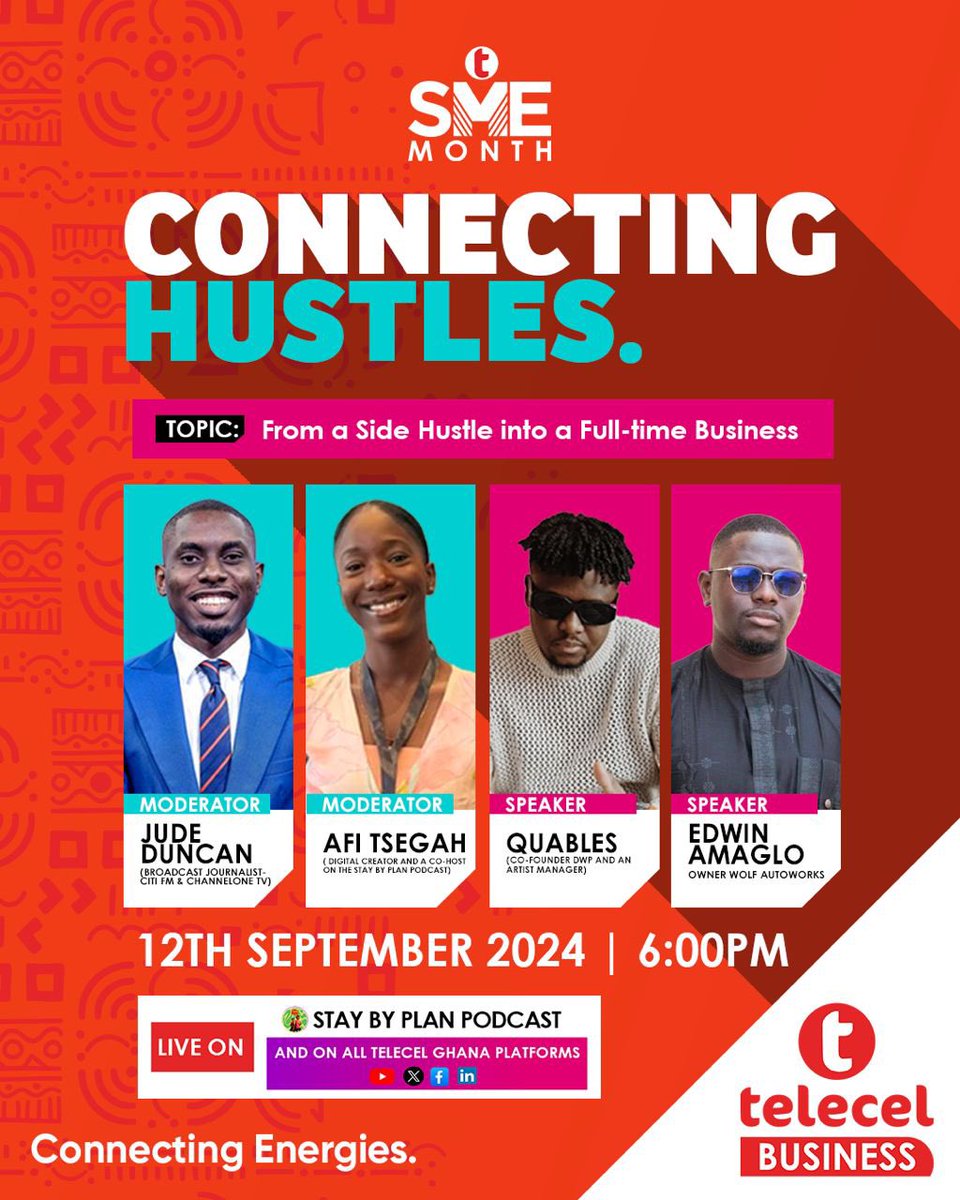ewura__abena's tweet image. Telecel goes live in a bit. Do well to join this amazing podcast.

#TelecelBusiness 
#ConnectingEnergies
#ConnectingHustles