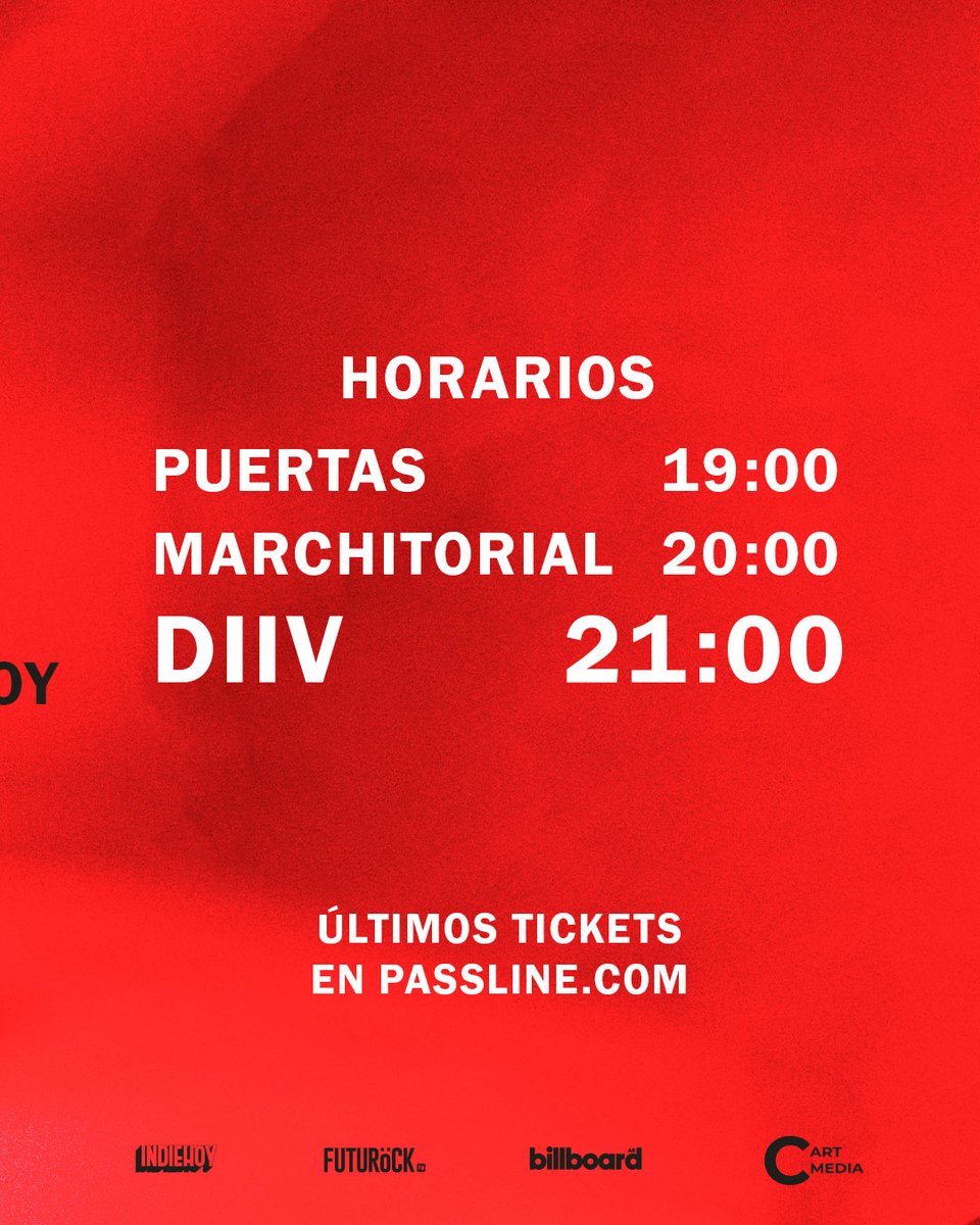 🌐❤️🐸 HOY VEMOS A DIIV 🐸❤️🌐

19HS PUERTAS <a href="/c_complejo/">C</a> 
20HS <a href="/Marchitoriall/">Marchitorial</a>
21HS <a href="/DIIV/">diiv</a> 

Últimos tick3tsss: passline.com/eventos/diiv-e…