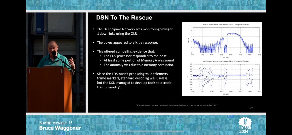 tom_verbeure's tweet photo. The individual !!Con talks are now on YouTube. Here’s the Voyager recovery talk again, I watched it a second time. A tale of ingenuity and some crazy luck too: at some point the defective computer sent down a full memory dump! https://t.co/SgLlhgV6K7 https://t.co/wGXcdSb1Ta
