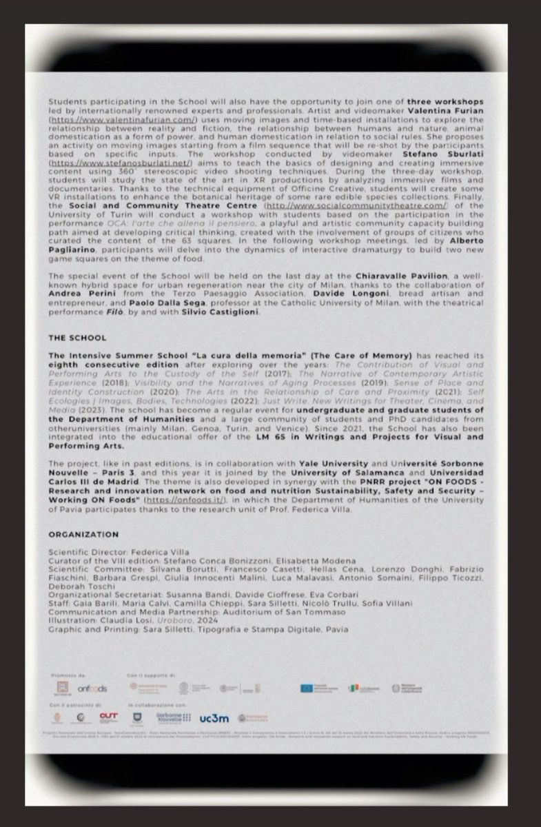 ⫷ EATING THE PLANET ⫸

⭅  Visual &amp; Performing Arts for Environmental Sustainability ⭆

◈ As Keynote Speaker I will present my conference “Media Artivism &amp; Gastroperformance for Environmental Sustainability” 

(Università degli Studi di Pavia, Sept 18 - 4.30pm
