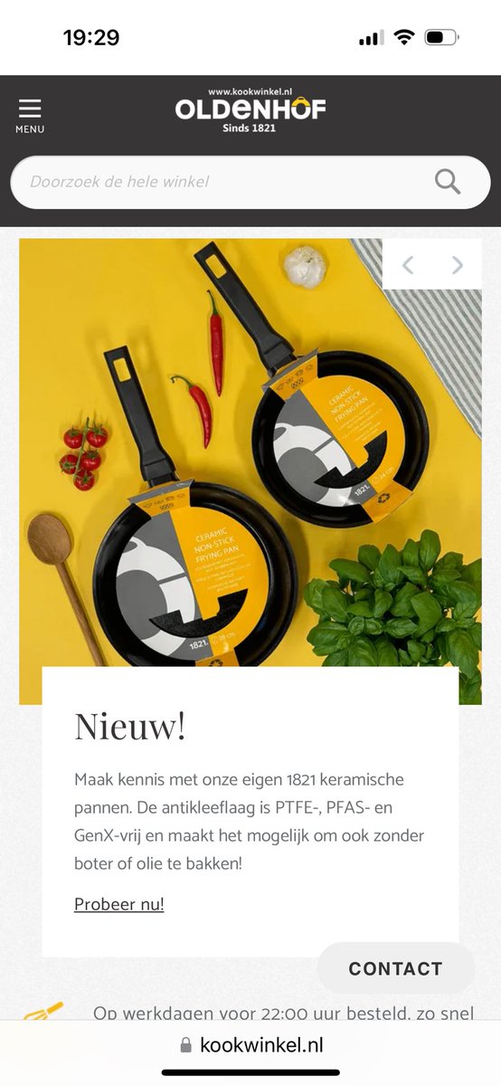 barryvoorhorst's tweet image. Terwijl de hema nog steeds  reclame maakt voor de ouderwetse antikleef koekenpannen, lanceert oldenhof een eigentijdse, moderne keramische koekenpanlijn! 🍾😀 #kookwinkel #specialist #sinds1821
