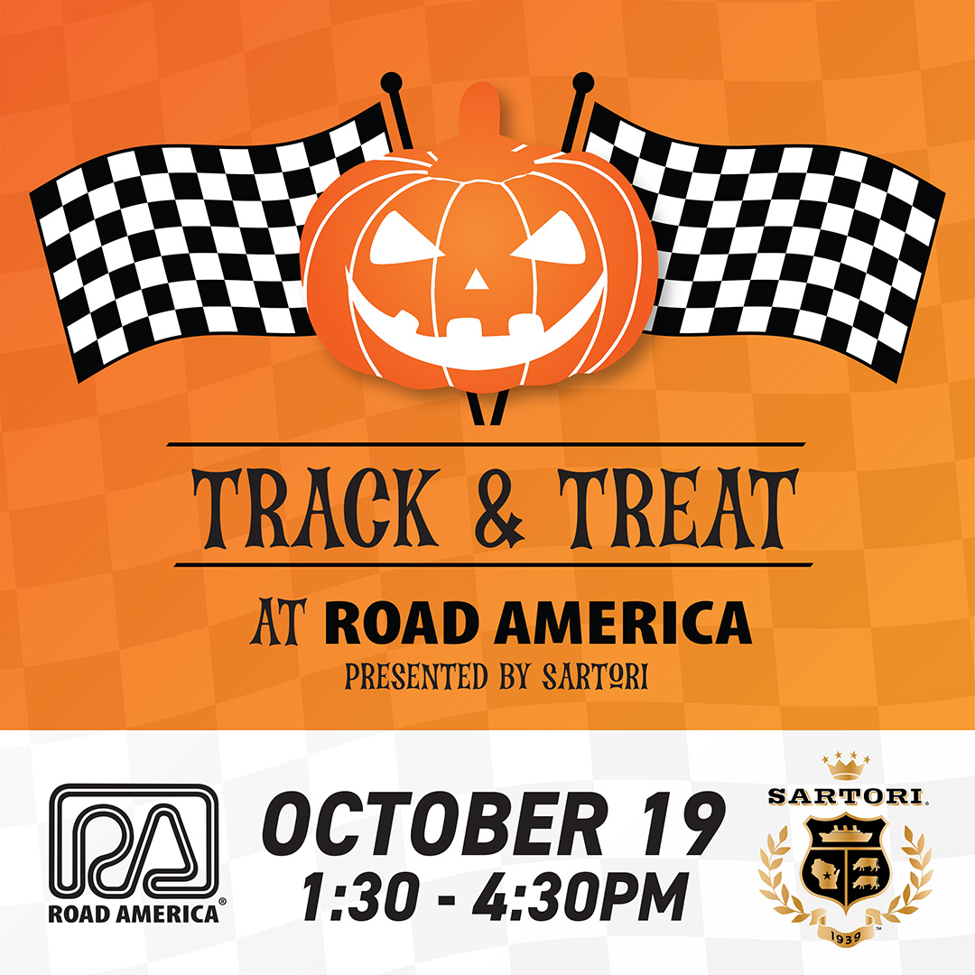roadamerica's tweet photo. 🎃👻 Get ready for a spooktacular adventure at Road America’s Track & Treat! 👻🎃

Join us on Saturday, October 19 from 1:30-4:30 PM at the Briggs & Stratton Motorplex for a day packed with balloon animals, treats, trolley rides, hayrides, family photos, and more! 🚗🎥🍬

🚒 Vehicle display
🏎️ Karting & Supermoto excitement
🎈 Balloons from The Balloon Lady
🍿 Family-friendly Halloween movie

Admission: $20 per carload – Rain or shine! Enter through Gate 4. The first 500 participants get a pumpkin & Road America bag! 🎃

** LIMITED AVAILABILITY ** 
Tickets: https://t.co/zkCaDzt63M

#TrackAndTreat #HalloweenFun #RoadAmerica