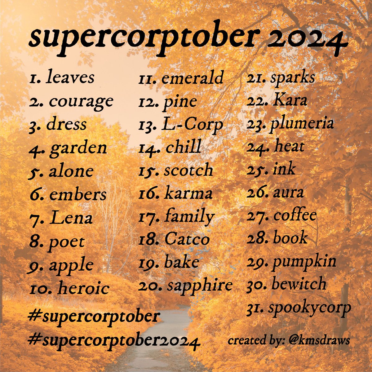 ❤️💙SUPERCORPTOBER 2024 IS HERE!❤️💙

It's that time of the year again, folks: Supercorptober is upon us again!

Create whatever you like for our beloved Supercorp using the daily prompt list below, and be sure to use the hashtags. Have fun!

#supercorptober
#supercorptober2024