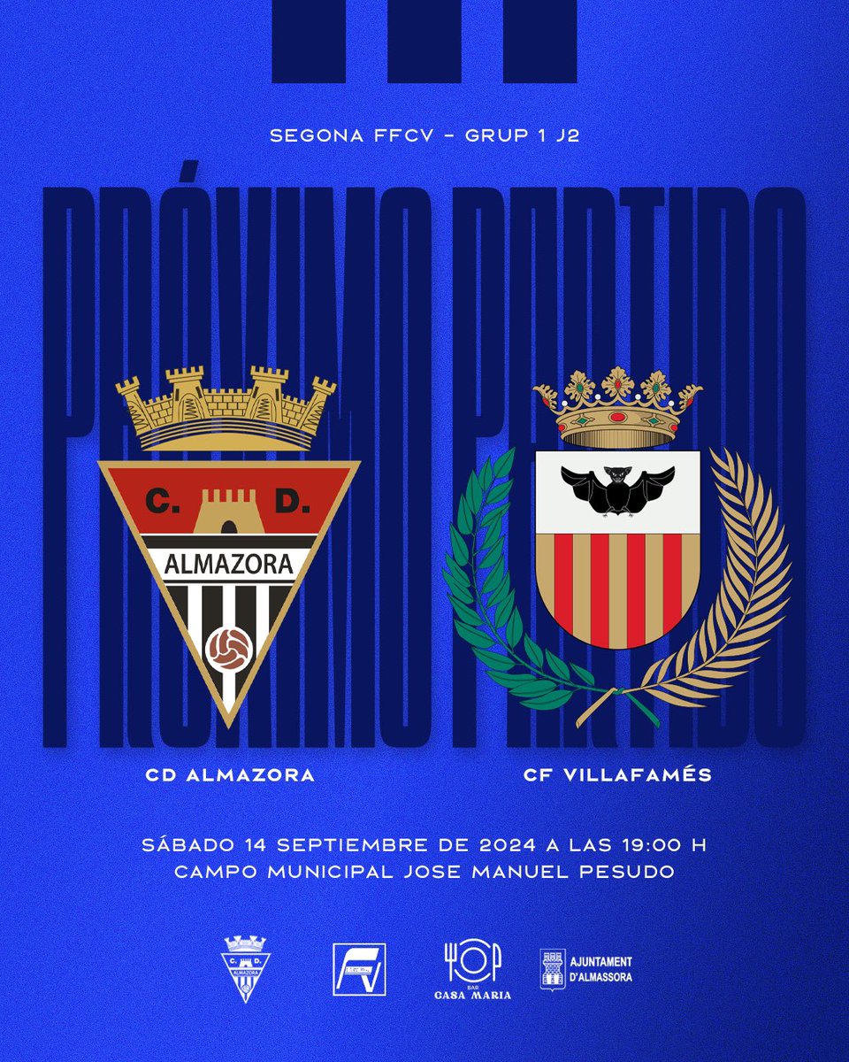 CD_Almazora's tweet photo. 🗣️ ¡Te esperamos este sábado en Pesudo para ver debutar a nuestro Amateur B en liga como local!

🆚 CF Villafamés
📆 Sábado 14 | 🕐 19:00 H
🏟️ Campo Municipal Jose Manuel Pesudo
🏆 Segona FFCV | J2

¡Nos vemos afición! ⚪️⚫️

#cdalmazora
#orgullalmassorí https://t.co/mv6Ljr6dml