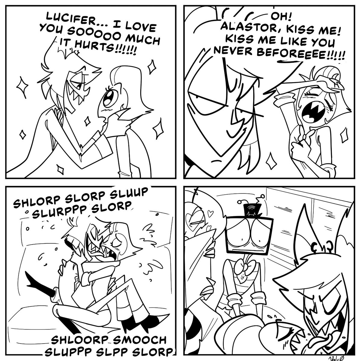 Valc0_'s tweet photo. Am I doing the radioapple kiss train right? 😏

#hazbinhotel #radioapple https://t.co/XMcEzGynCB