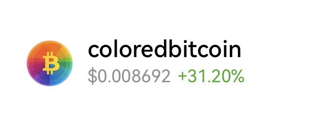 RobertFlucker's tweet image. +31% today | +62% this week | $0.00869
Wow! #ColoredBitcoin just keeps outperforming! 🚀 My $CBTC, at almost $10 the mint, is going to make me rich! 💸🔥 #Atomicals