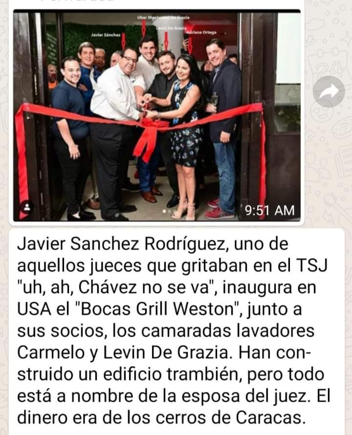 Bocas Gril Weston  este restaurante ignorado en USA es de ladrones Chavistas.... Un ex Juez que gritaba Uh Ah Chávez no se va...... Maldito HDLGP ladrón..... Ya saben donde ubicarlos